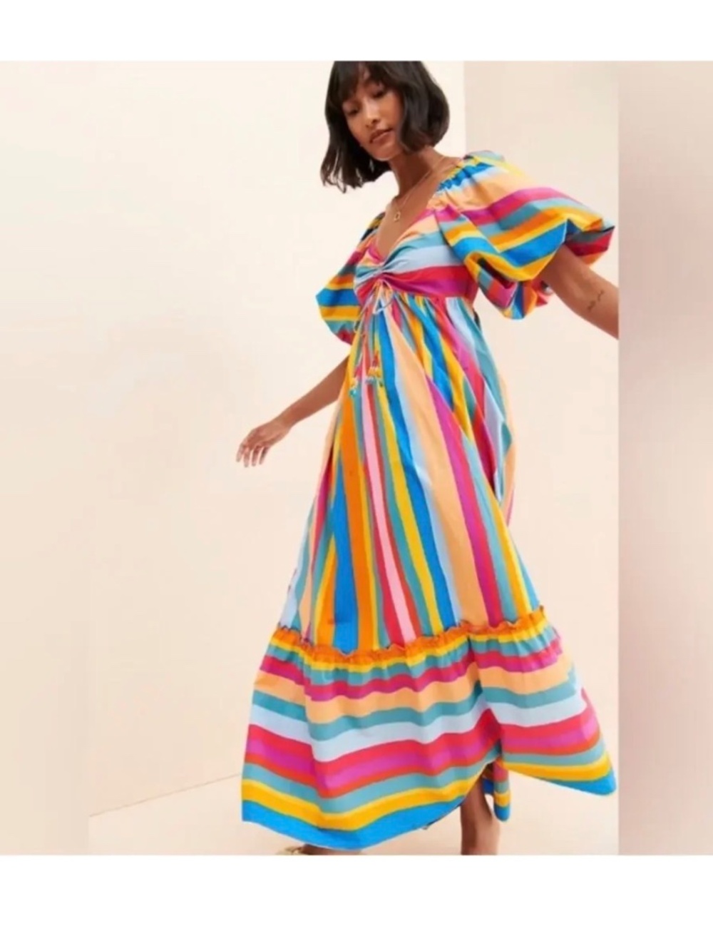 Farm Rio Striped Scarf Maxi Ruffled Dress - Picture 3 of 9